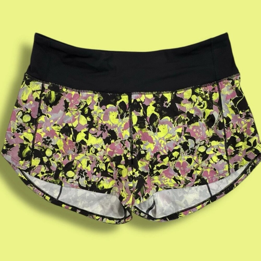 Lululemon Inflected Yellow speed short size 4 2.5 inch inseam pink black run